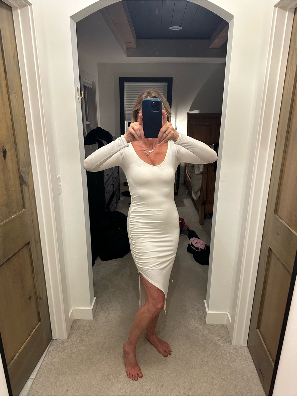 Rachel Pally Cream Long-Sleeve Ruched Wrap Midi Dress - Picture 7 of 7
